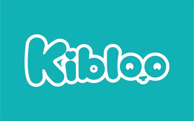Kibloo logo, white on brand teal